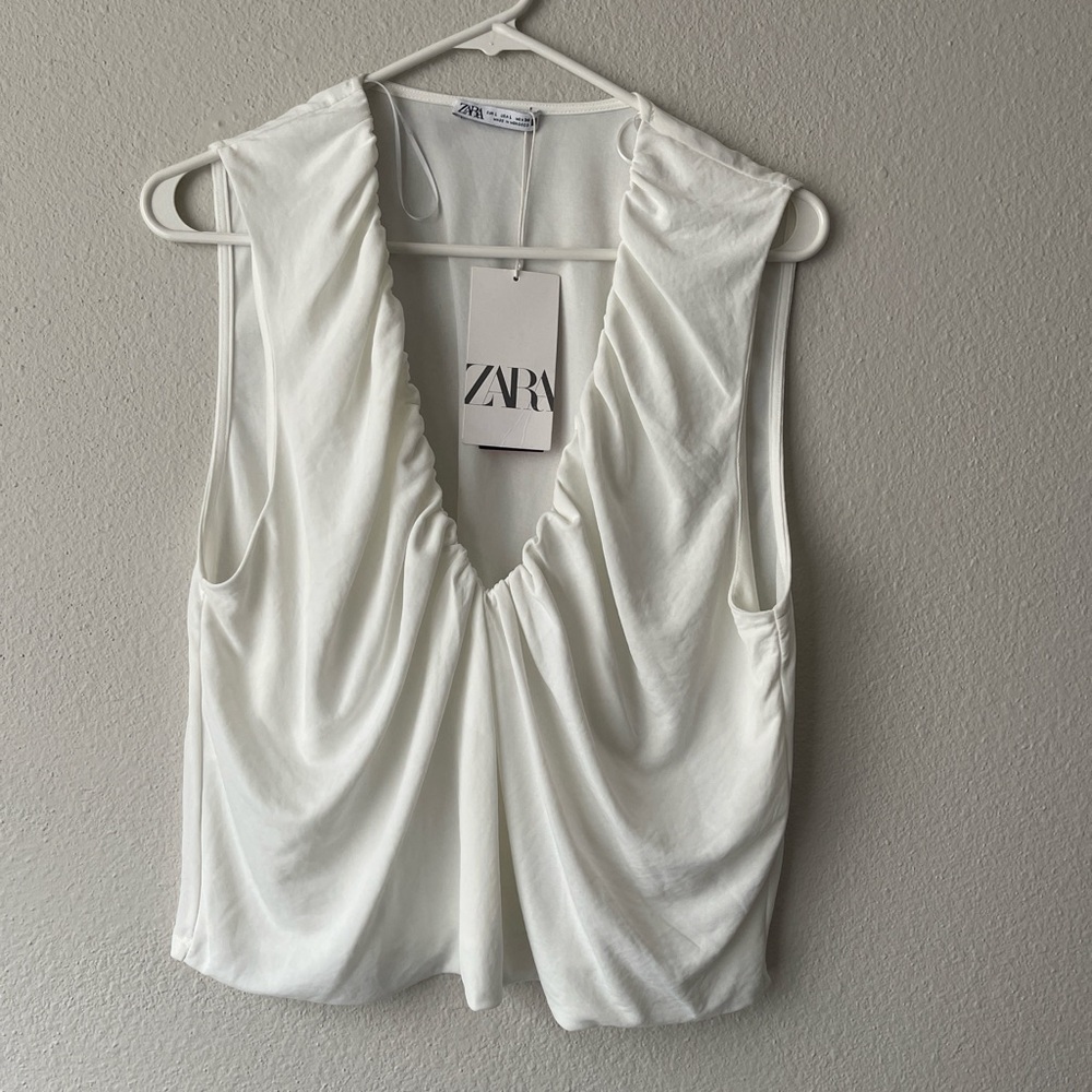 Zara Cream Sleeveless Drape Blouse